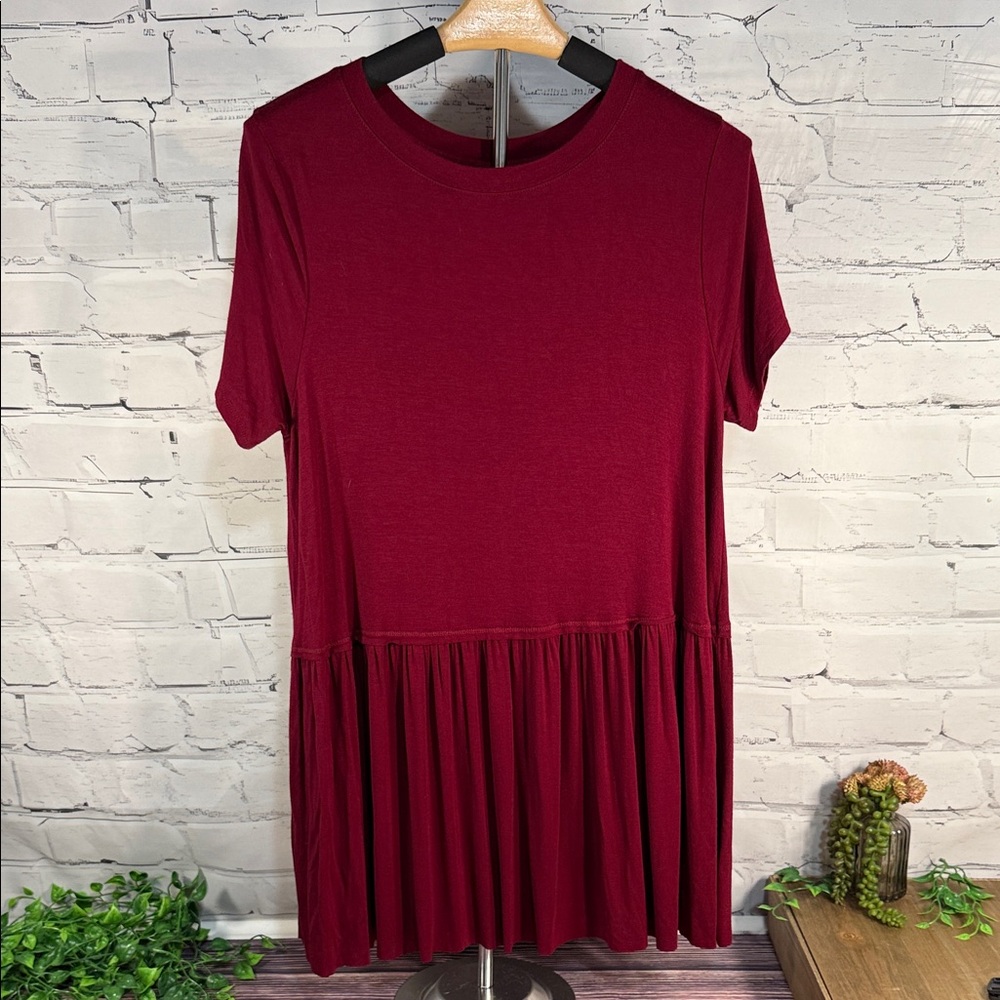 Zenana Premium Wine Red Short Sleeve Babydoll Dress /‎ Tunic